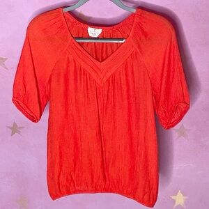 Ember Orange Boho V-neck Feminine Womens Blouse Size Small Loose Fit